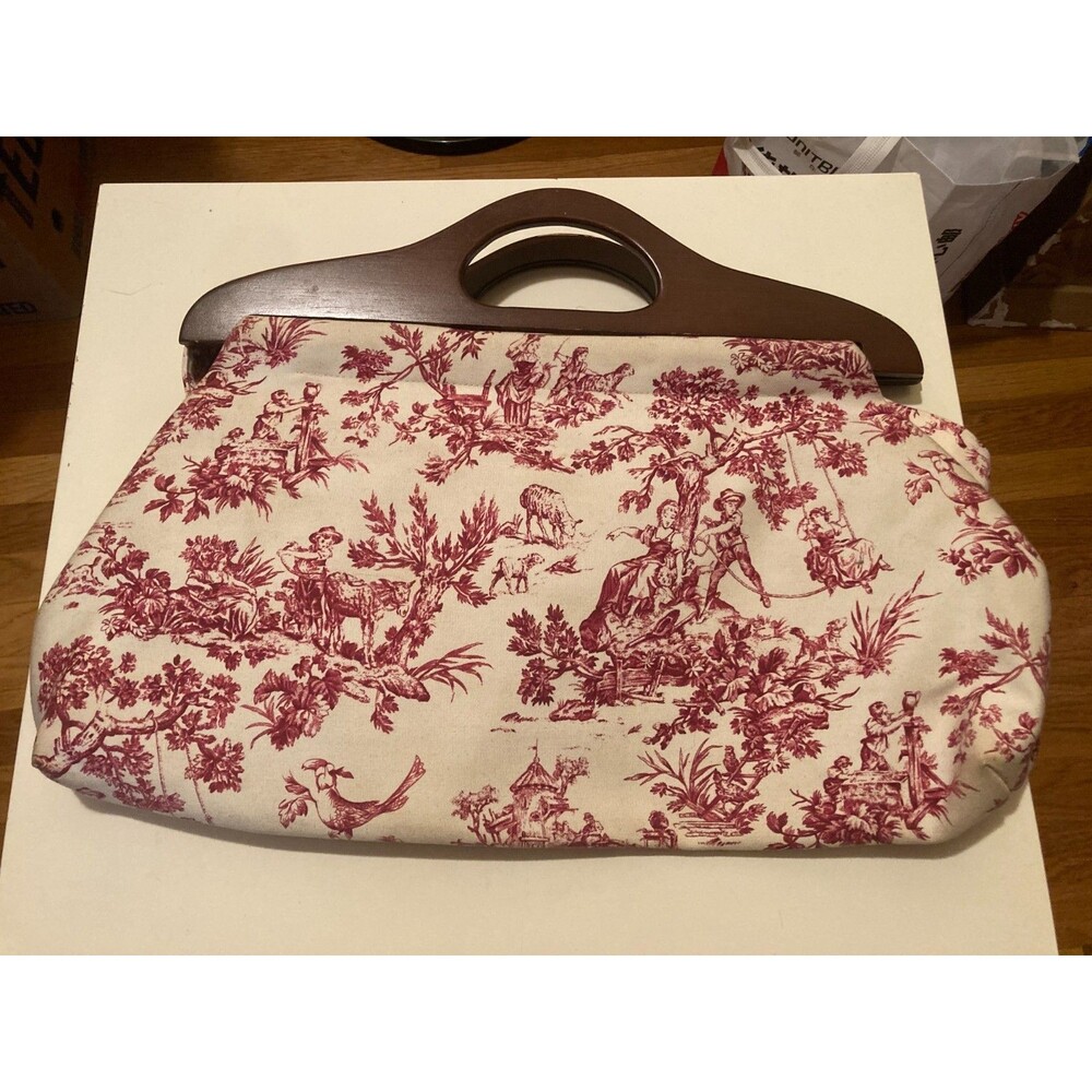 Vintage Toile French ARTBIN Bag - Shoulder Tag Strap Clasp Pockets